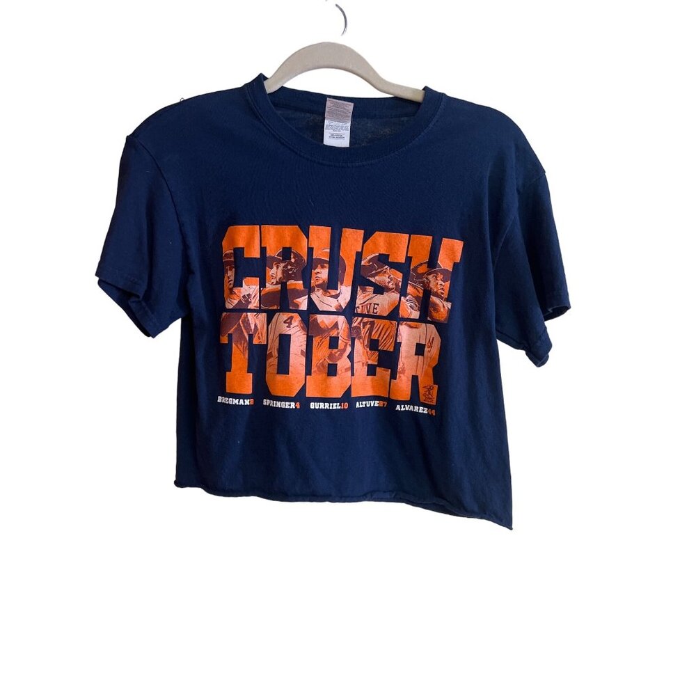 Gildan Heavy Cotton "Crushtober" Cropped T-Shirt Astros Baseball Graphic S